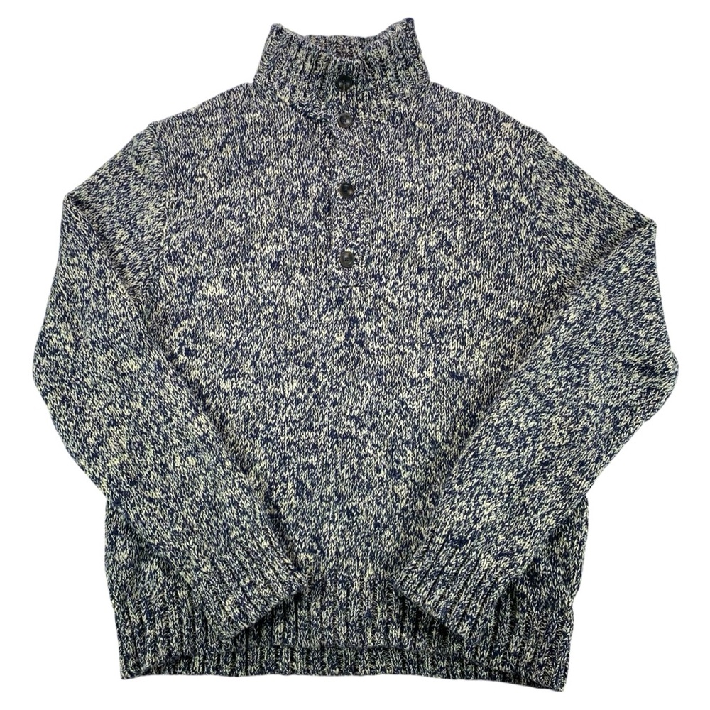 Polo Ralph Lauren‎ Men’s XL Tall VTG Marled Cotton Mock Neck Sweater Blue Cream